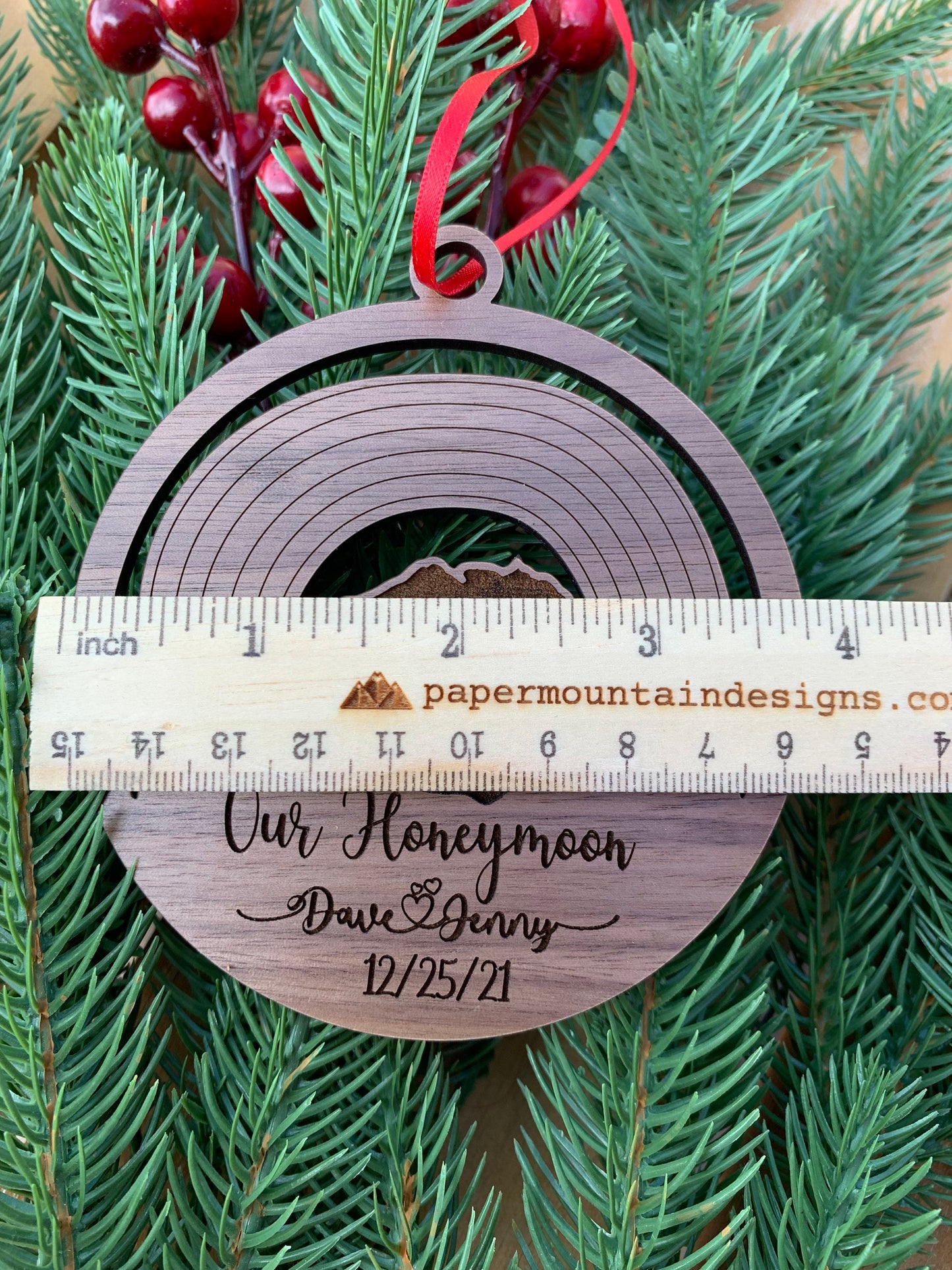 Personalized Our Honeymoon - Hawaiian Island Shape Ornament - Choice of Maple, Cherry, or Walnut Personalized