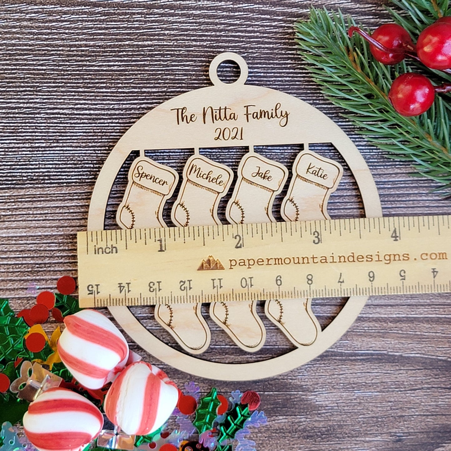 Christmas Stocking Custom Family Ornament, Personalized  up to 7 names, stockings  in Maple