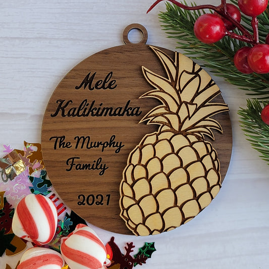 Personalized Pineapple with Walnut Background - Christmas Ornament - Hawaii