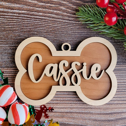 Dog Bone Shape Ornament - gift tag- Personalized, Christmas Ornament