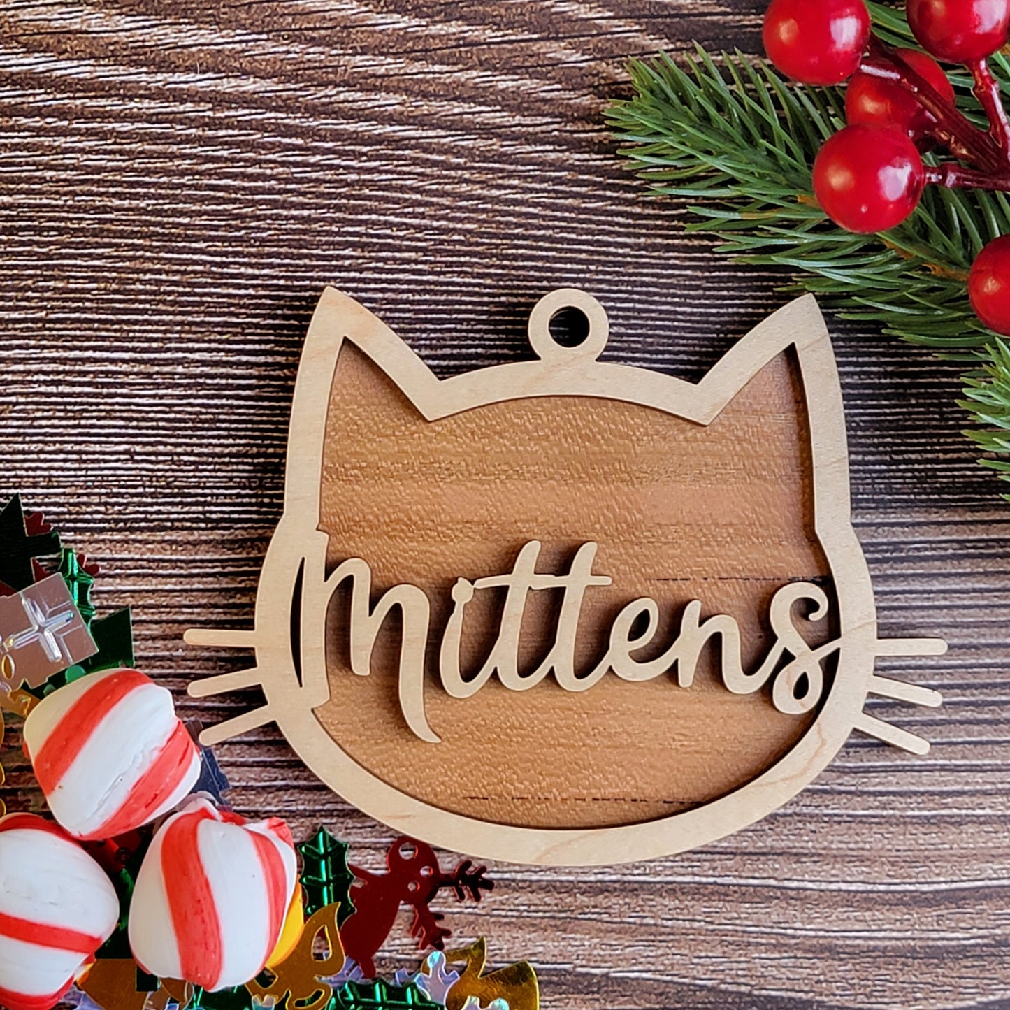 Kitty Cat Face Christmas Ornament - Gift Tag - Personalized