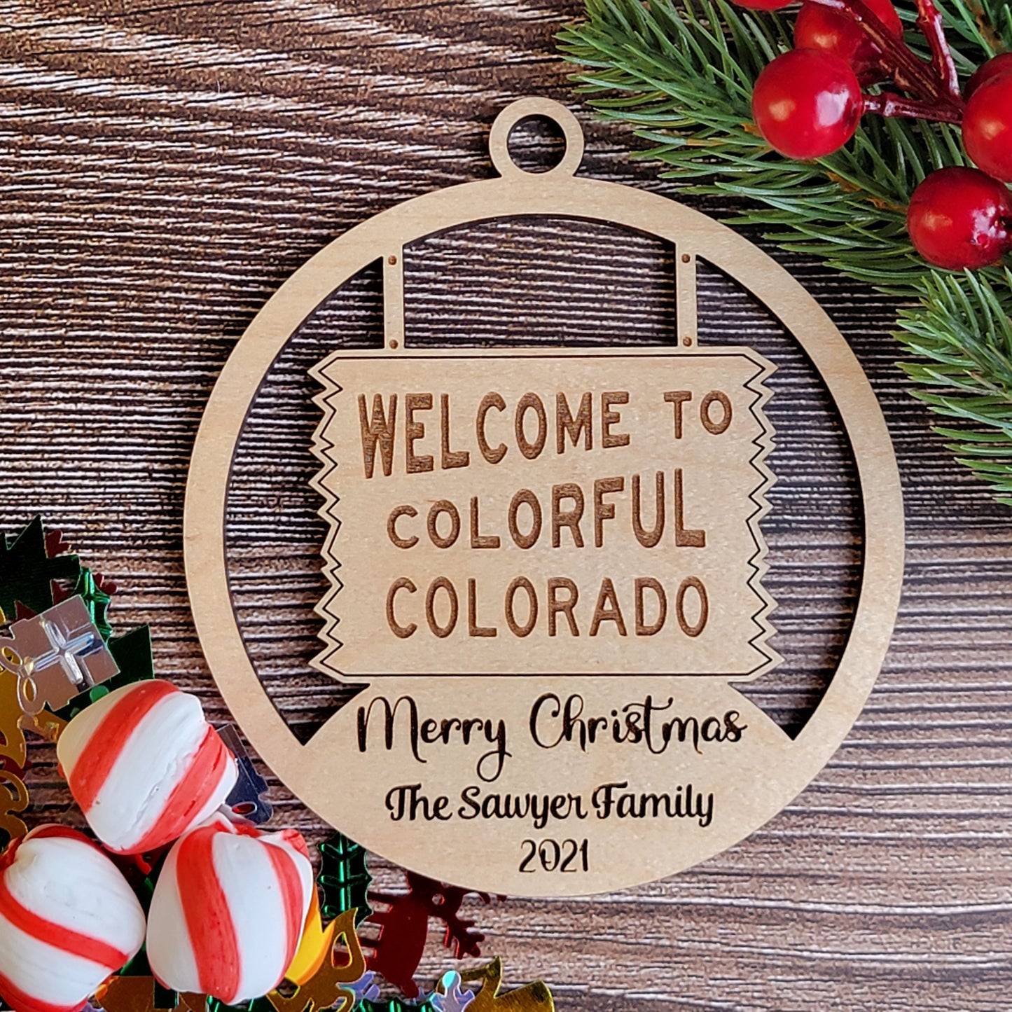 Personalized Welcome to Colorado Christmas Ornament - with Family's Name - Welcome to Colorado Sign