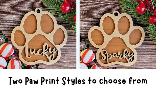 Pet Paw Print Christmas Ornament - Gift Tag - Personalized