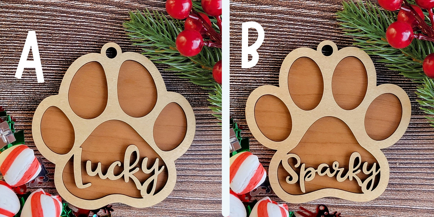 Pet Paw Print Christmas Ornament - Gift Tag - Personalized